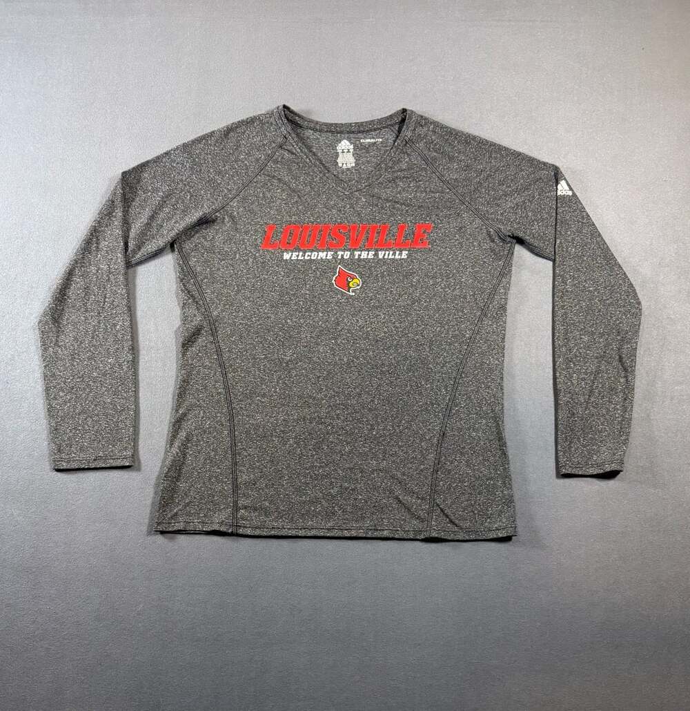 Adidas Louisville Cardinals Long Sleeve T-Shirt Size M Gray Climalite